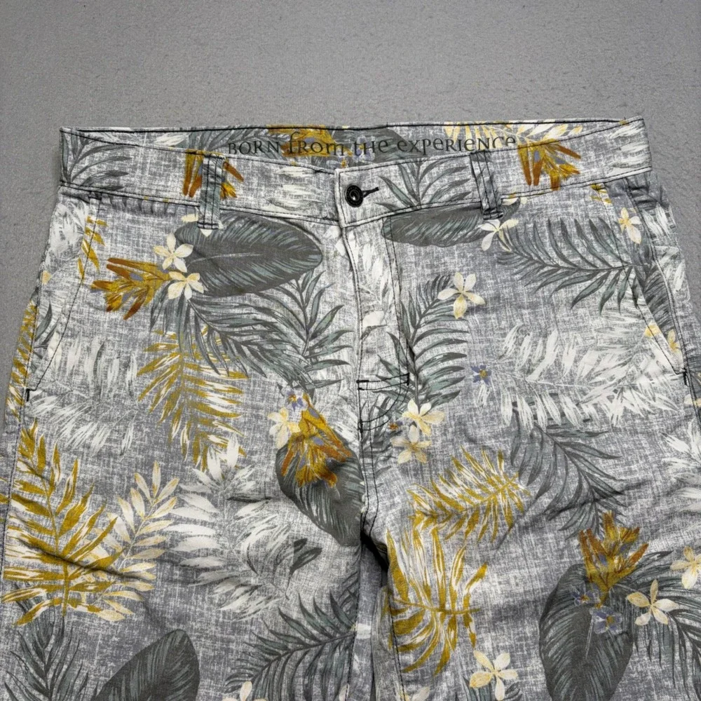 Prana Shorts Mens 34 Grey Tropical Floral Organic Cotton Stretch Flat Front